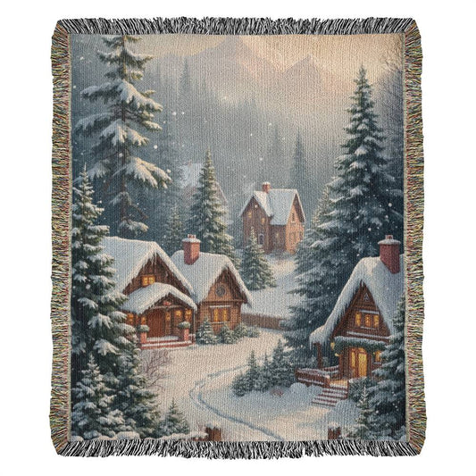 Snowy Village Christmas Woven Blanket