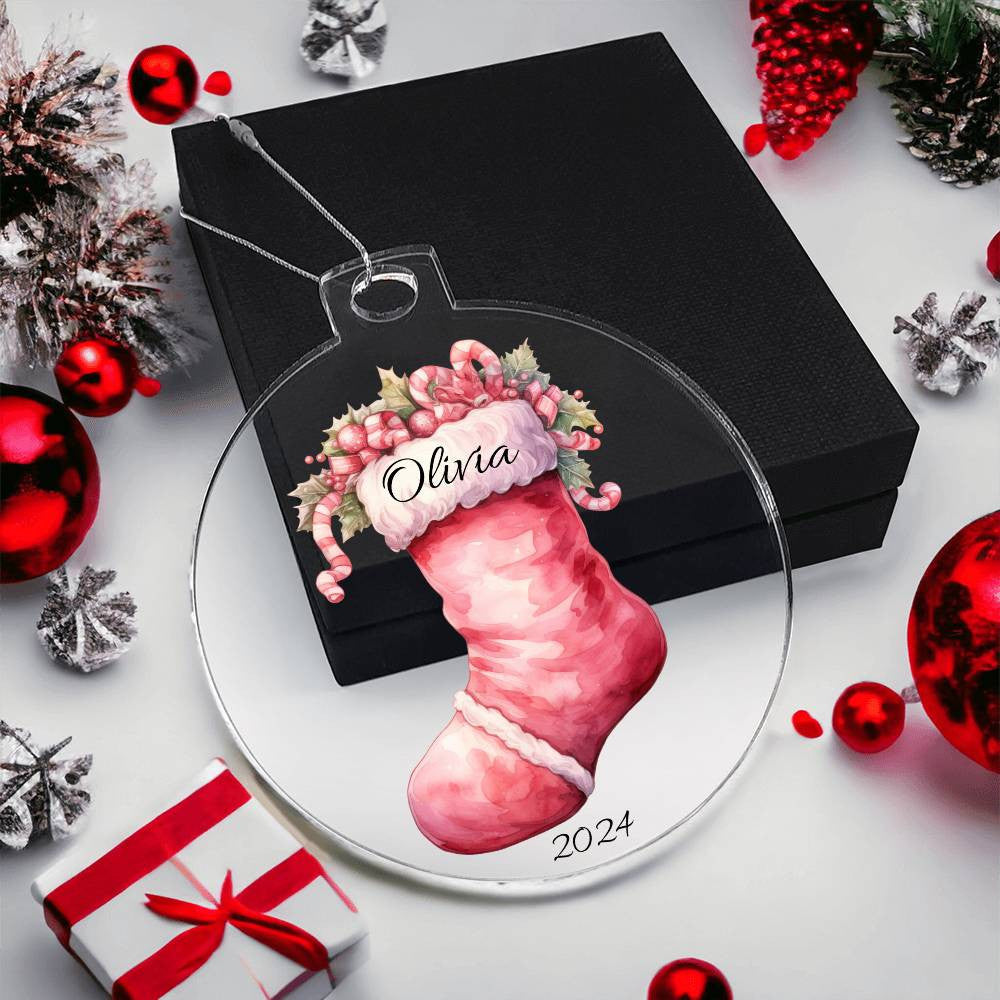 Pink Stocking Acrylic Christmas Ornament-[Heartfelt Family Gift]