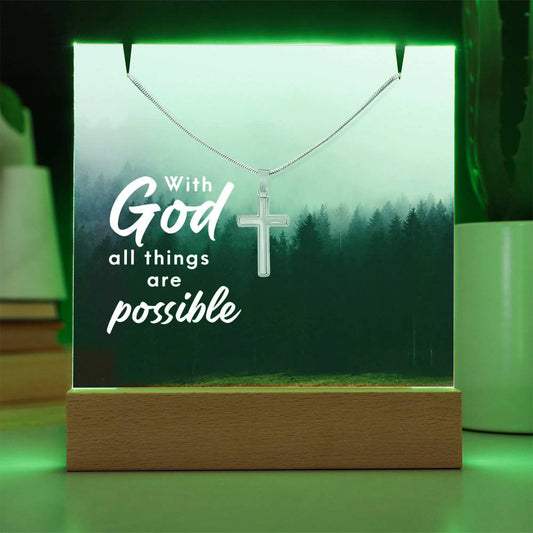 With God All Things Are Possible Religious Plaque & Cross Gift Set