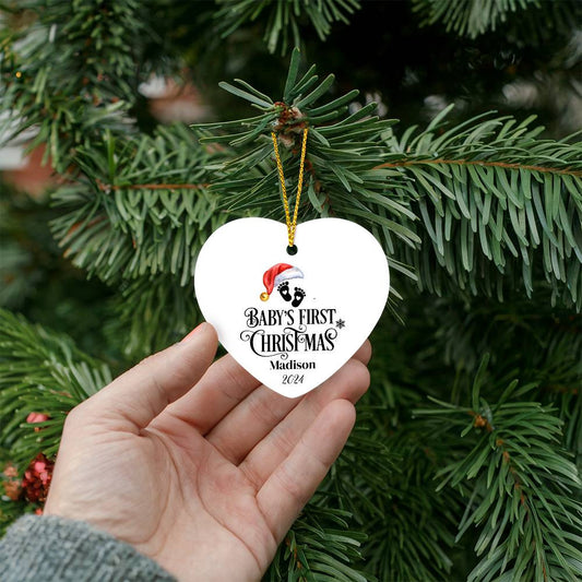 Baby's First Christmas Personalized Heart Ornament-[Heartfelt Family Gift]