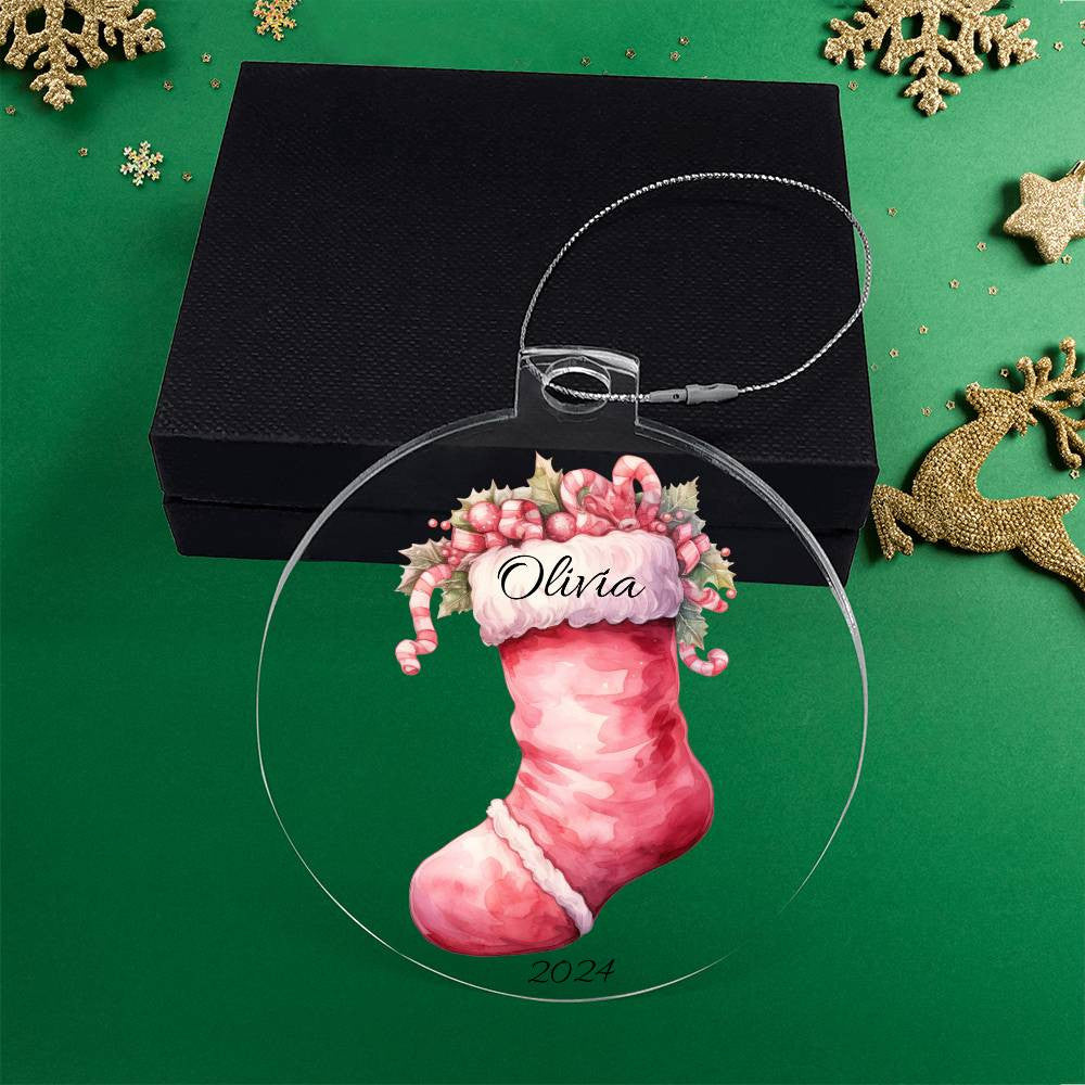 Pink Stocking Acrylic Christmas Ornament-[Heartfelt Family Gift]