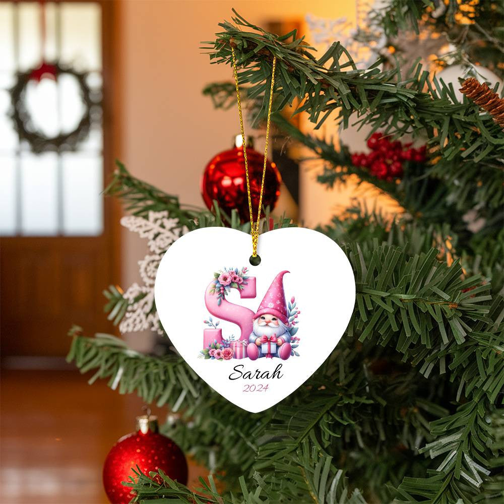 Pink Gnome Galentines Heart Christmas Ornament-[Heartfelt Family Gift]