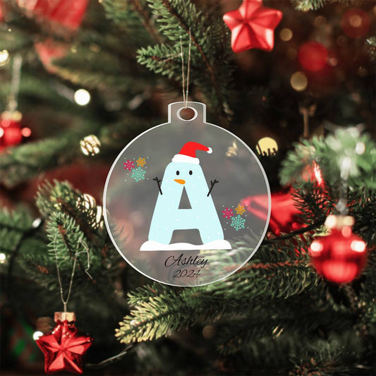 Snowman Initial and Name Ornament for Kids