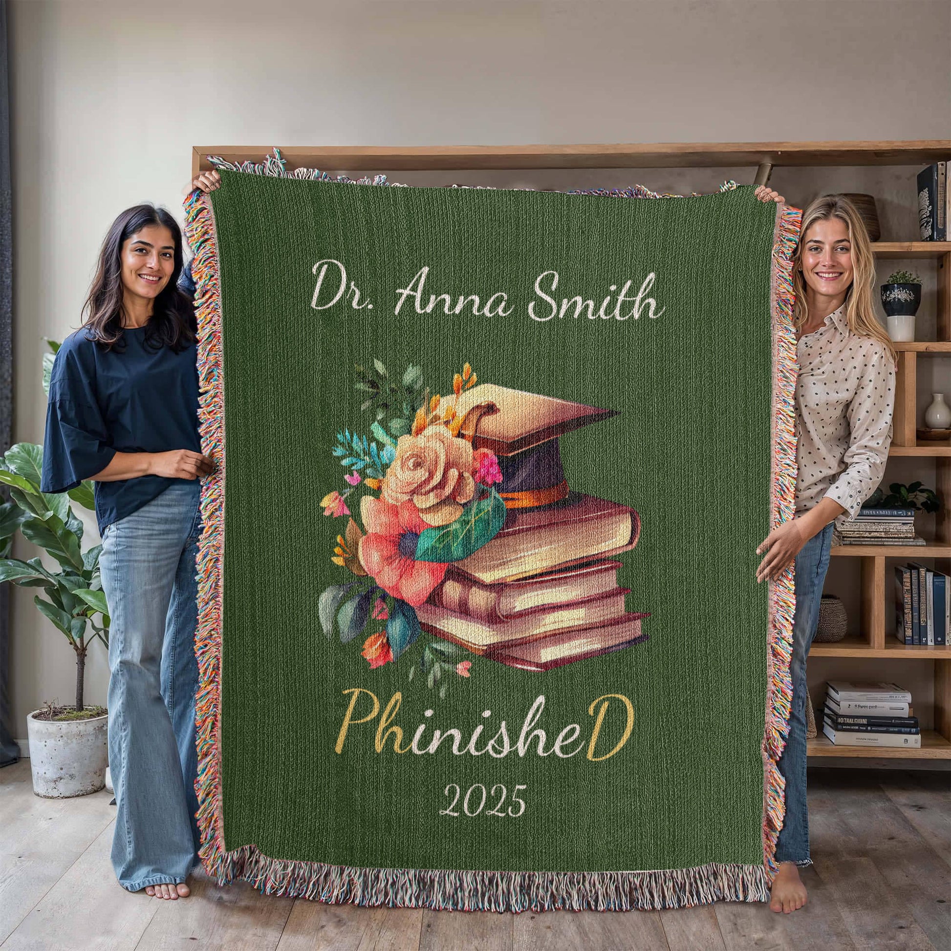 PHD Graduation Woven Cotton Throw-[Heartfelt Family Gift]