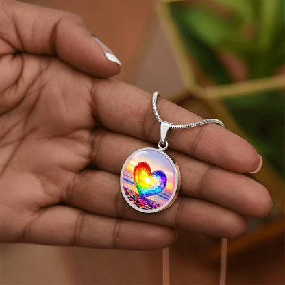 Rainbow Beach Glass Heart Pendant Necklace with Engraving-[Heartfelt Family Gift]