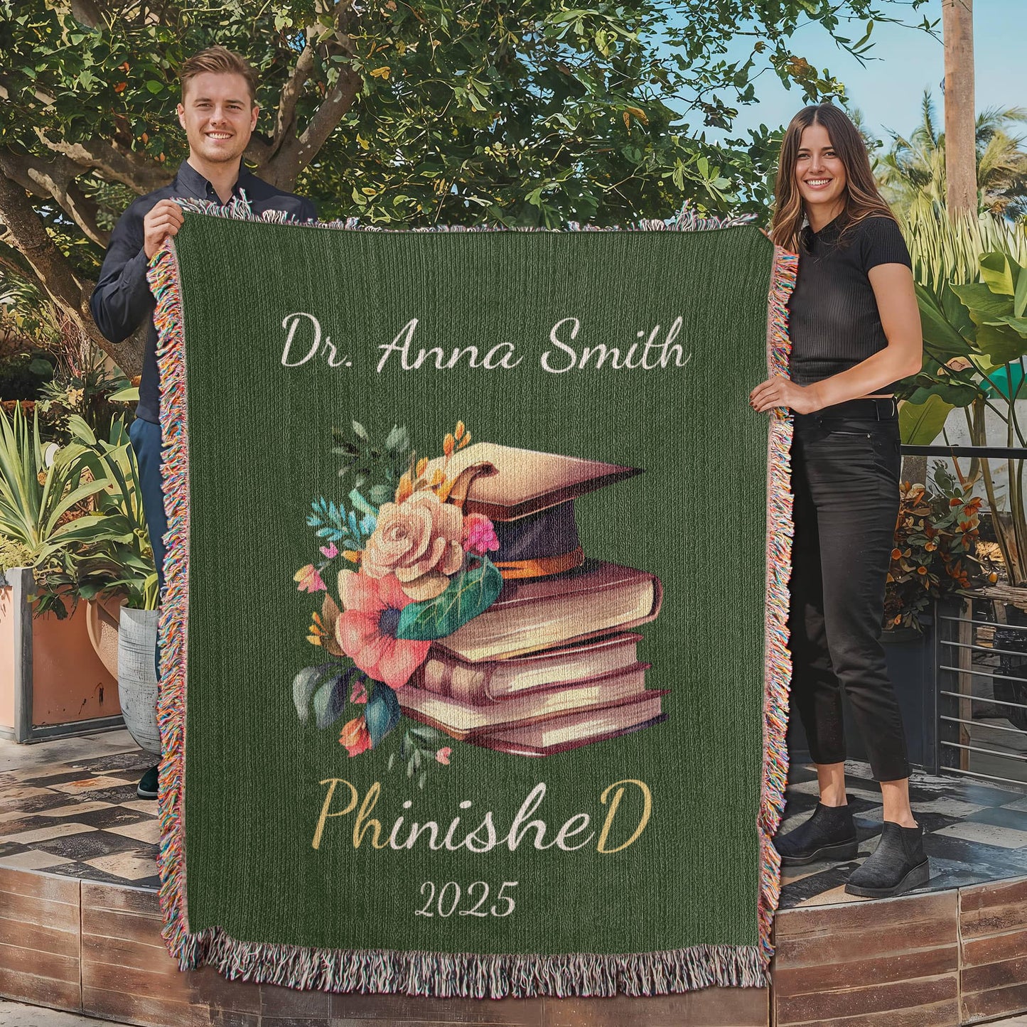 PHD Graduation Woven Cotton Throw-[Heartfelt Family Gift]