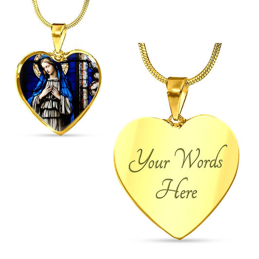 Mother Mary Heart Necklace with Engraving