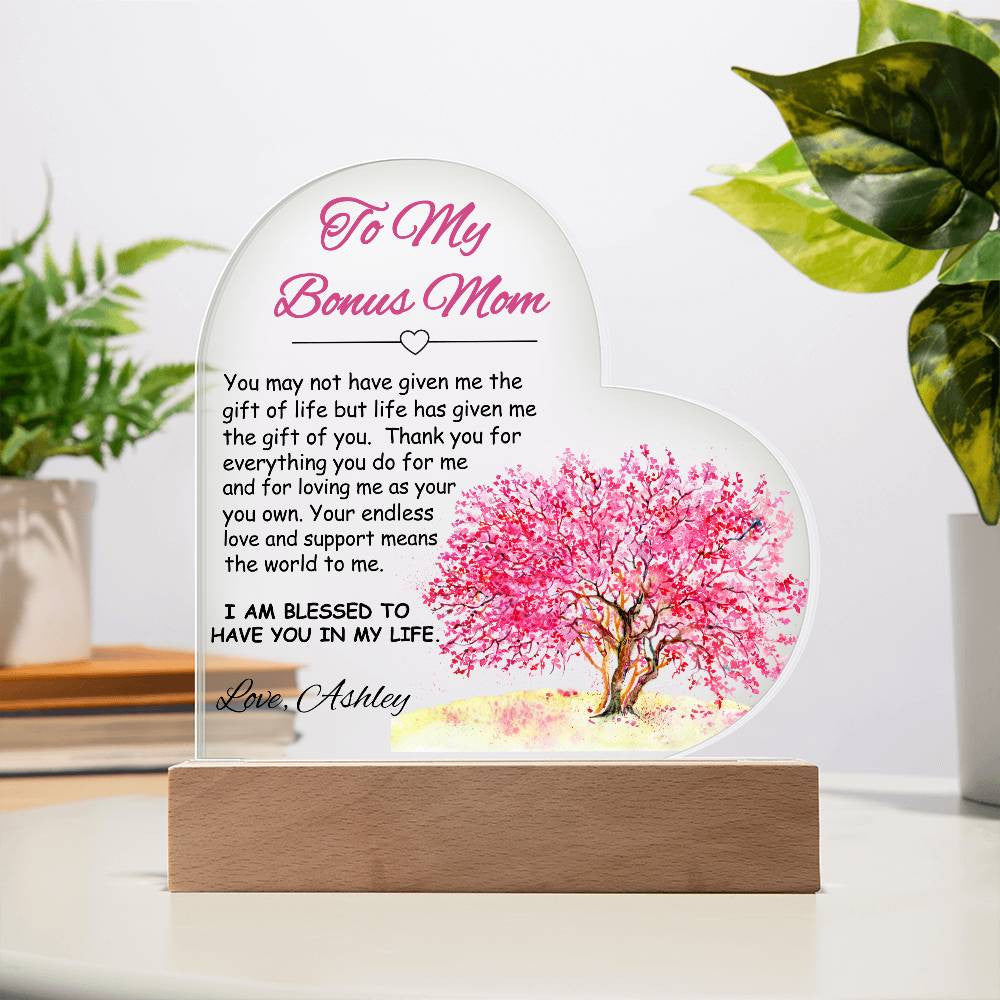 To My/Our Bonus Mom Acrylic Heart Plaque Gift-[product type]