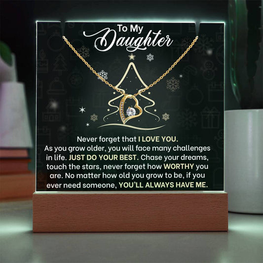 Daughter Christmas LED Acrylic Heart Necklace & Plaque