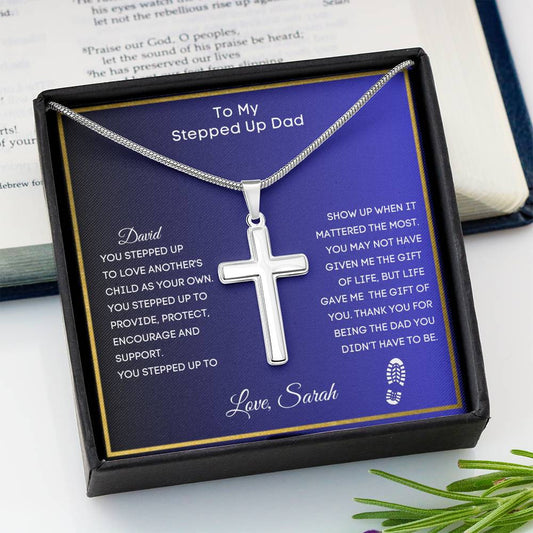 Stepped Up Dad Stainless Cross Necklace