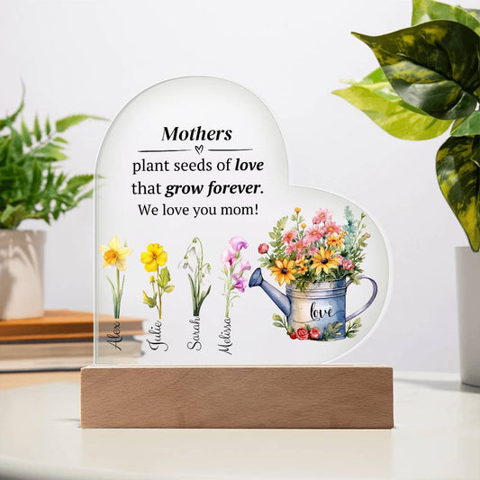 Mother Birth Flower Acrylic Heart Plaque-[product type]