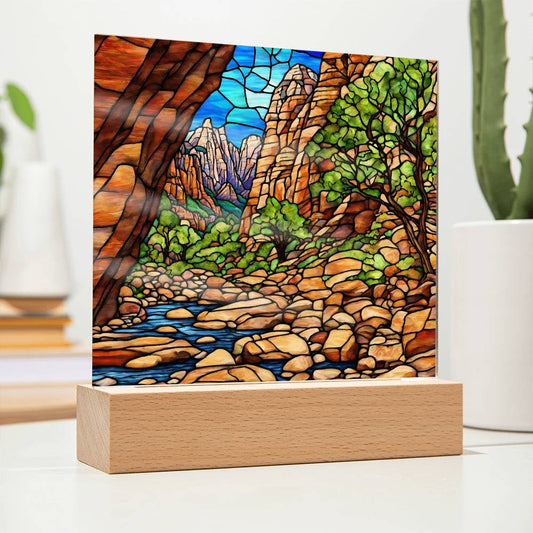 Zion Natural Park Faux Stained Glass Acrylic Art Print-[product type]