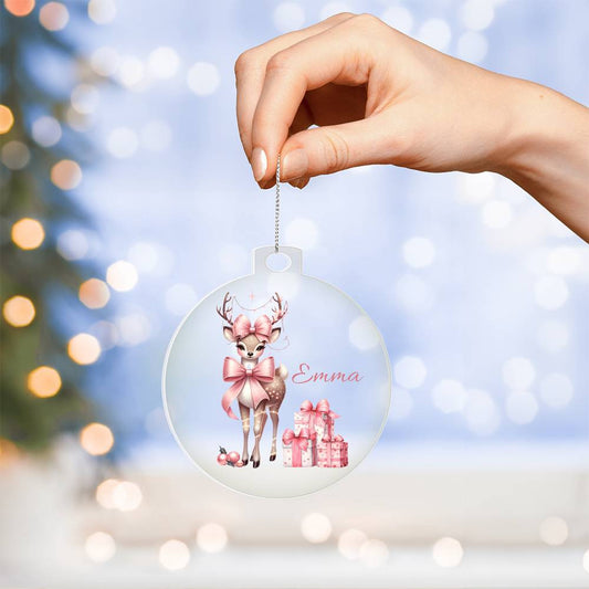 Pink Couquette Reindeer Christmas Ornament-[Heartfelt Family Gift]