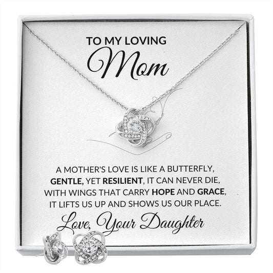 A Mother's Love Is Like A Butterfly Knot Necklace Earring Gift-FashionFinds4U