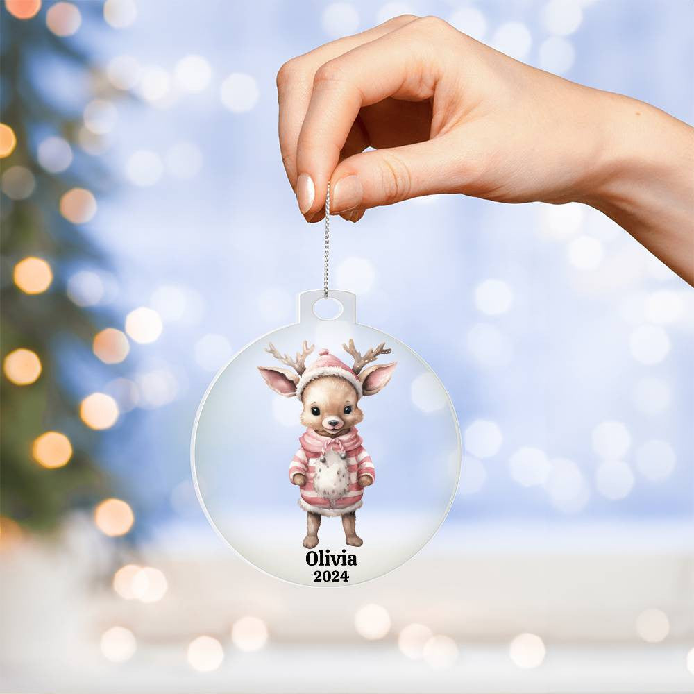 Pink Reindeer Acrylic Christmas Ornament-[Heartfelt Family Gift]