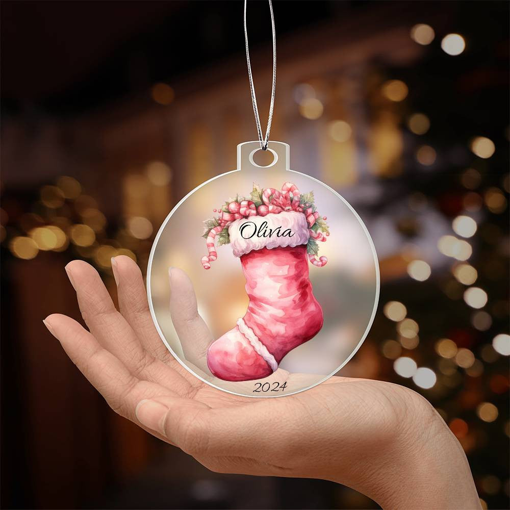 Pink Stocking Acrylic Christmas Ornament-[Heartfelt Family Gift]