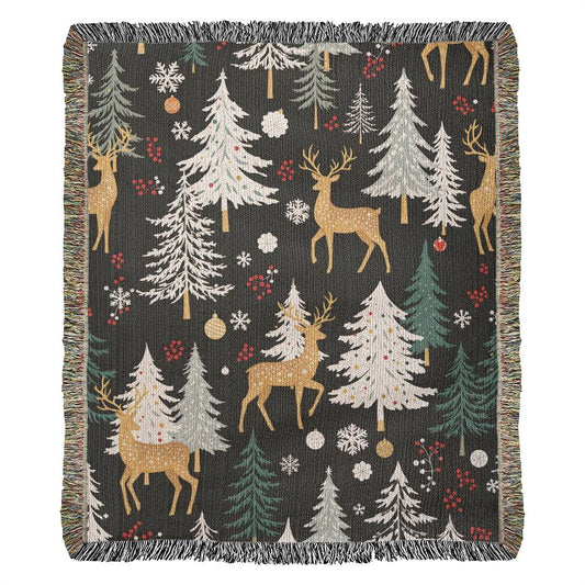 Woven Christmas Tree and Deer Blanket