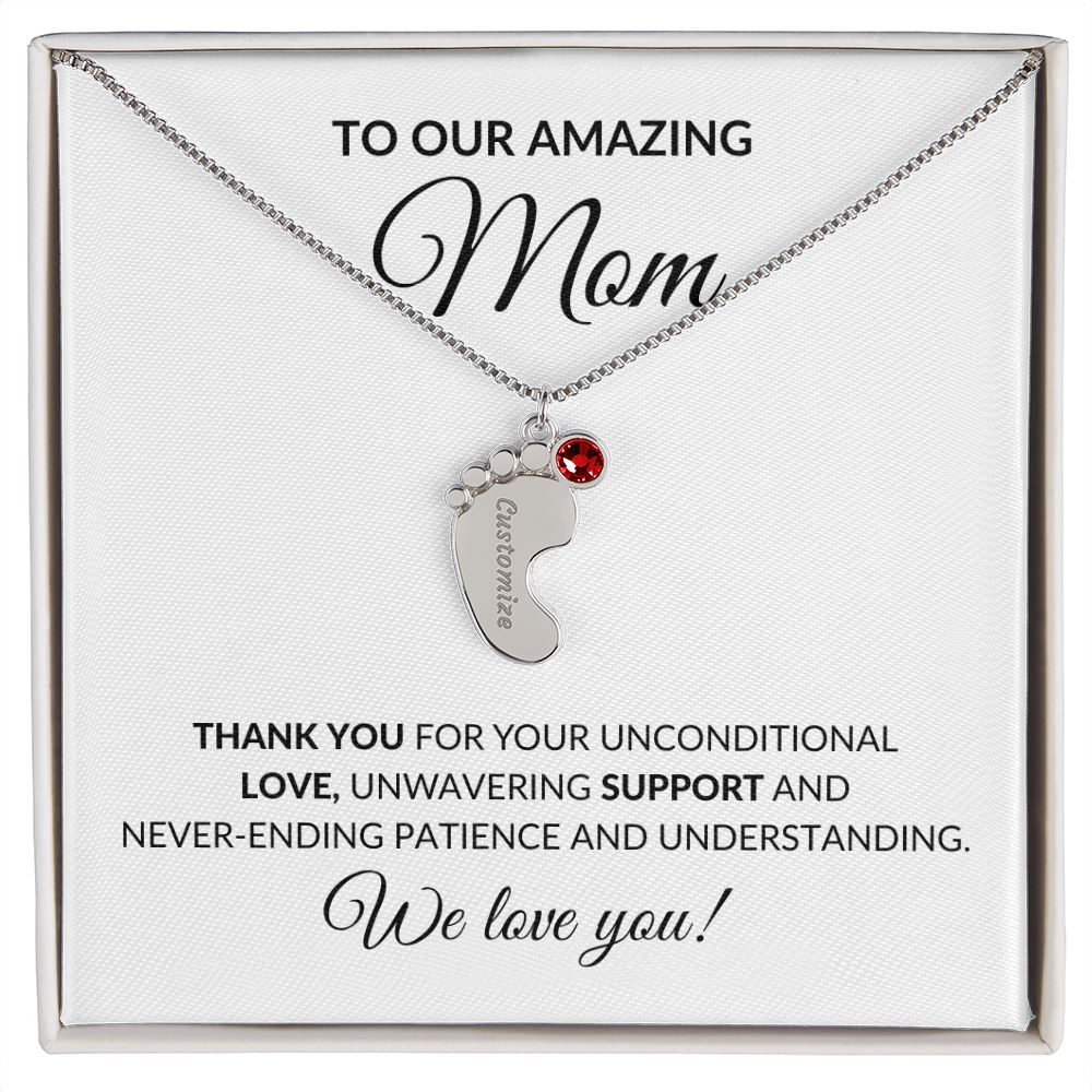 Amazing Mom From Children Baby Feet Birthstone Necklace-FashionFinds4U