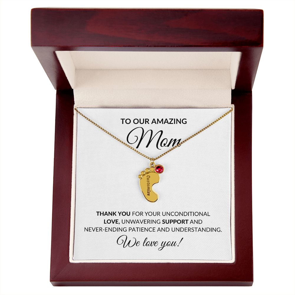 Amazing Mom From Children Baby Feet Birthstone Necklace-FashionFinds4U