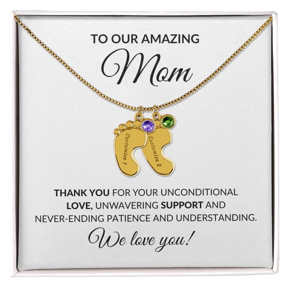 Amazing Mom From Children Baby Feet Birthstone Necklace-FashionFinds4U