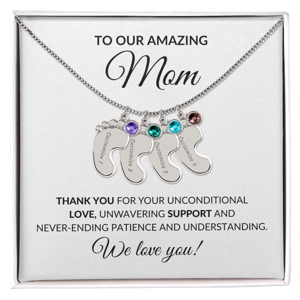 Amazing Mom From Children Baby Feet Birthstone Necklace-FashionFinds4U