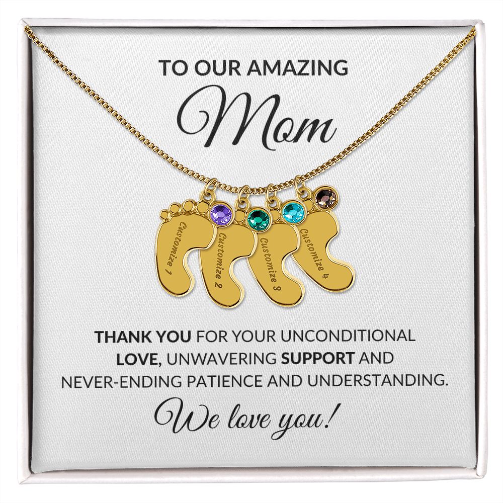 Amazing Mom From Children Baby Feet Birthstone Necklace-FashionFinds4U