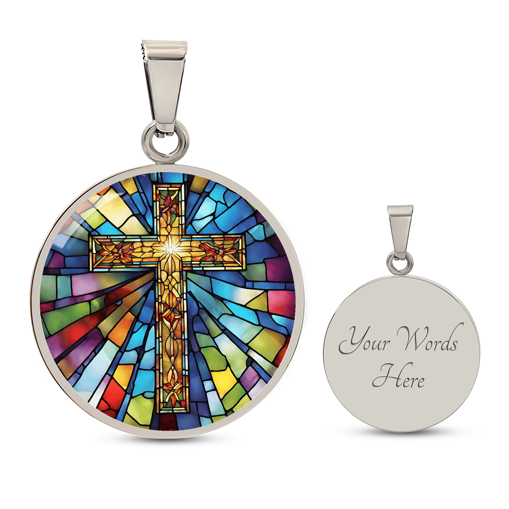 Stained Glass Effect Cross Engraved Necklace-[product type]