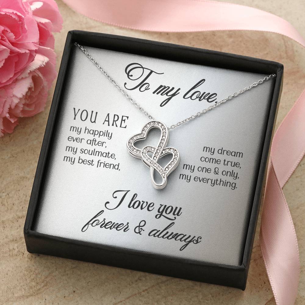 To My Love Double Heart Pendant Necklace Gift For Wife or Girlfriend