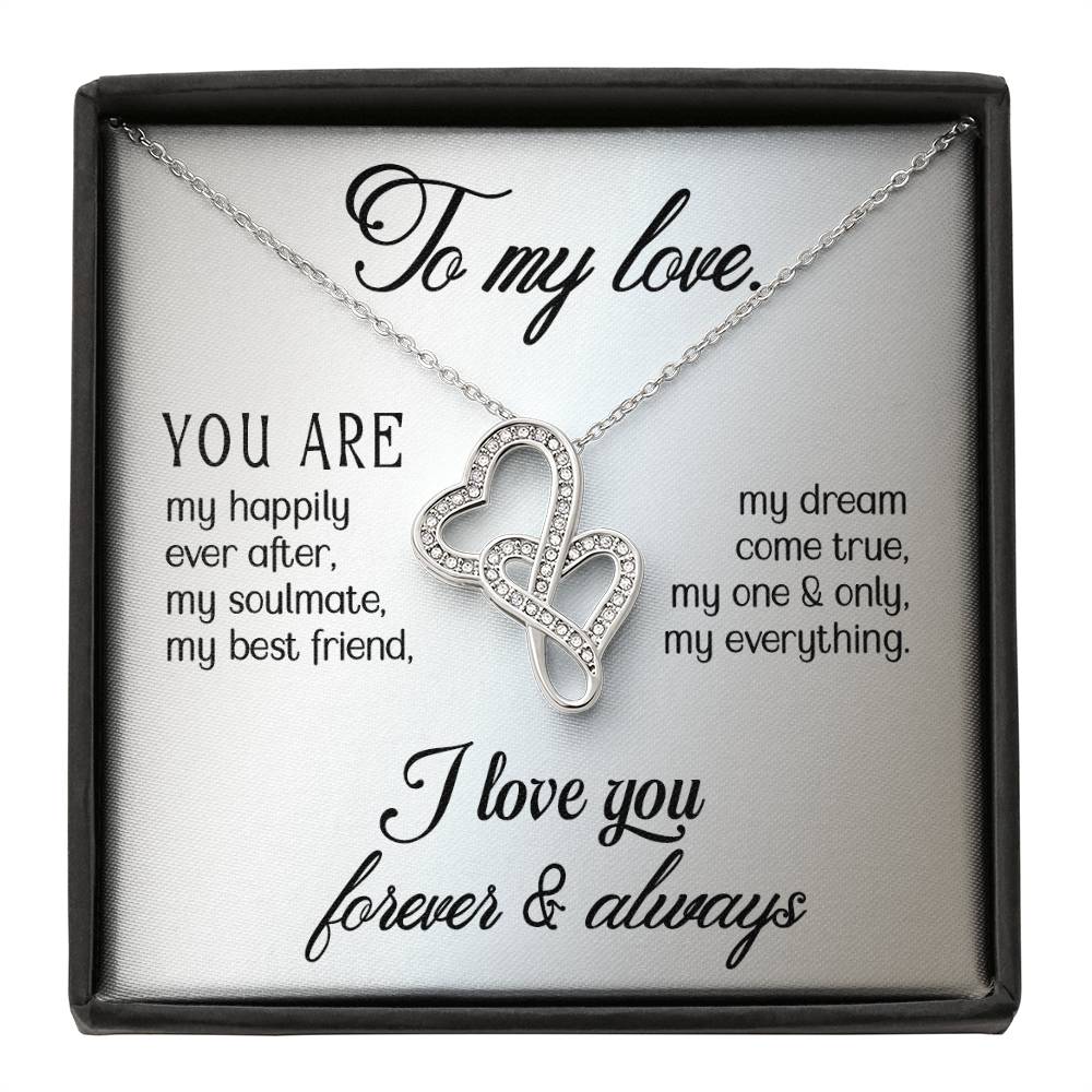 To My Love Double Heart Pendant Necklace Gift For Wife or Girlfriend