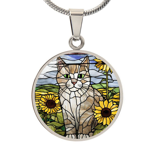 Cat in Sunflower FieldEngraved Necklace-[product type]