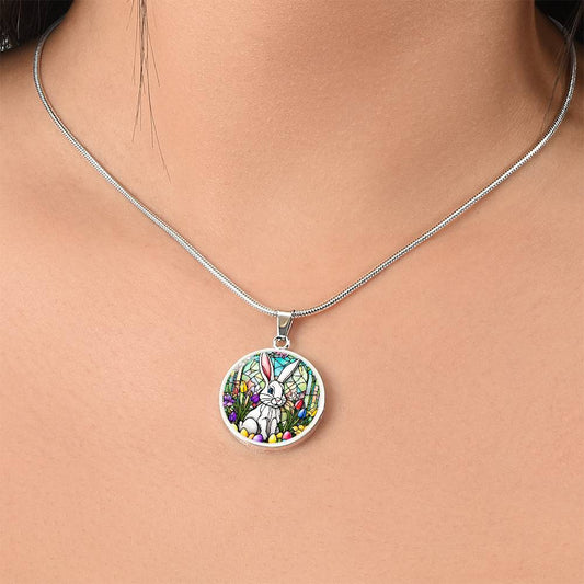 Easter Bunny Pendant Necklace with Optional Engraving-[product type]