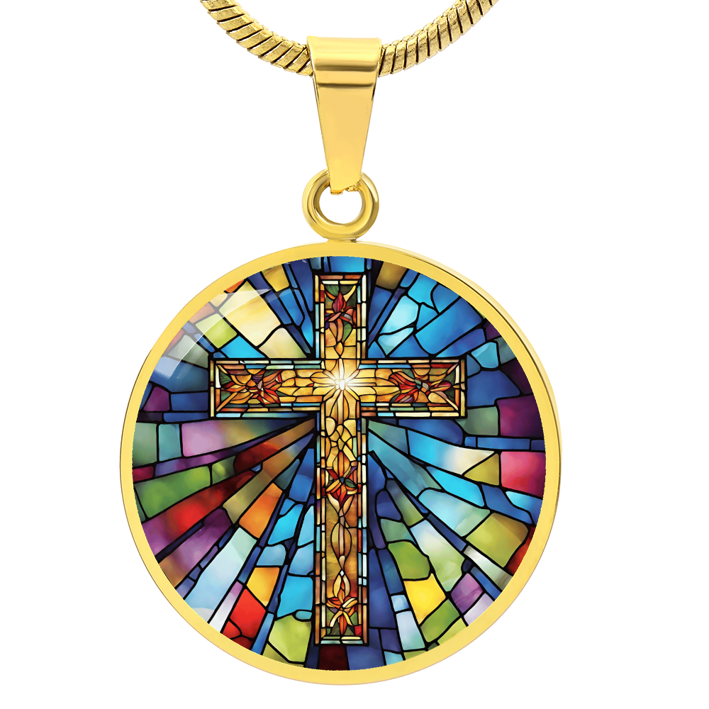 Stained Glass Effect Cross Engraved Necklace-[product type]