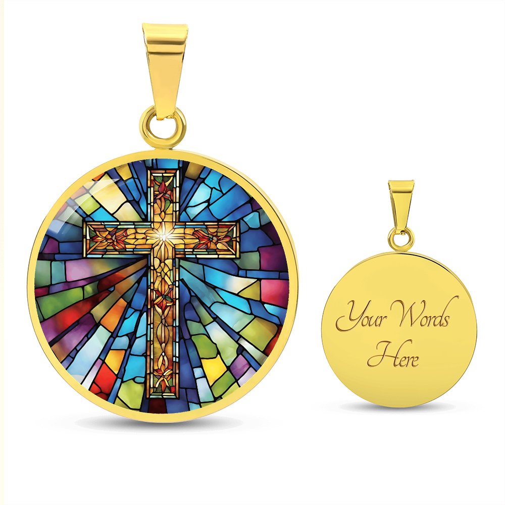 Stained Glass Effect Cross Engraved Necklace-[product type]