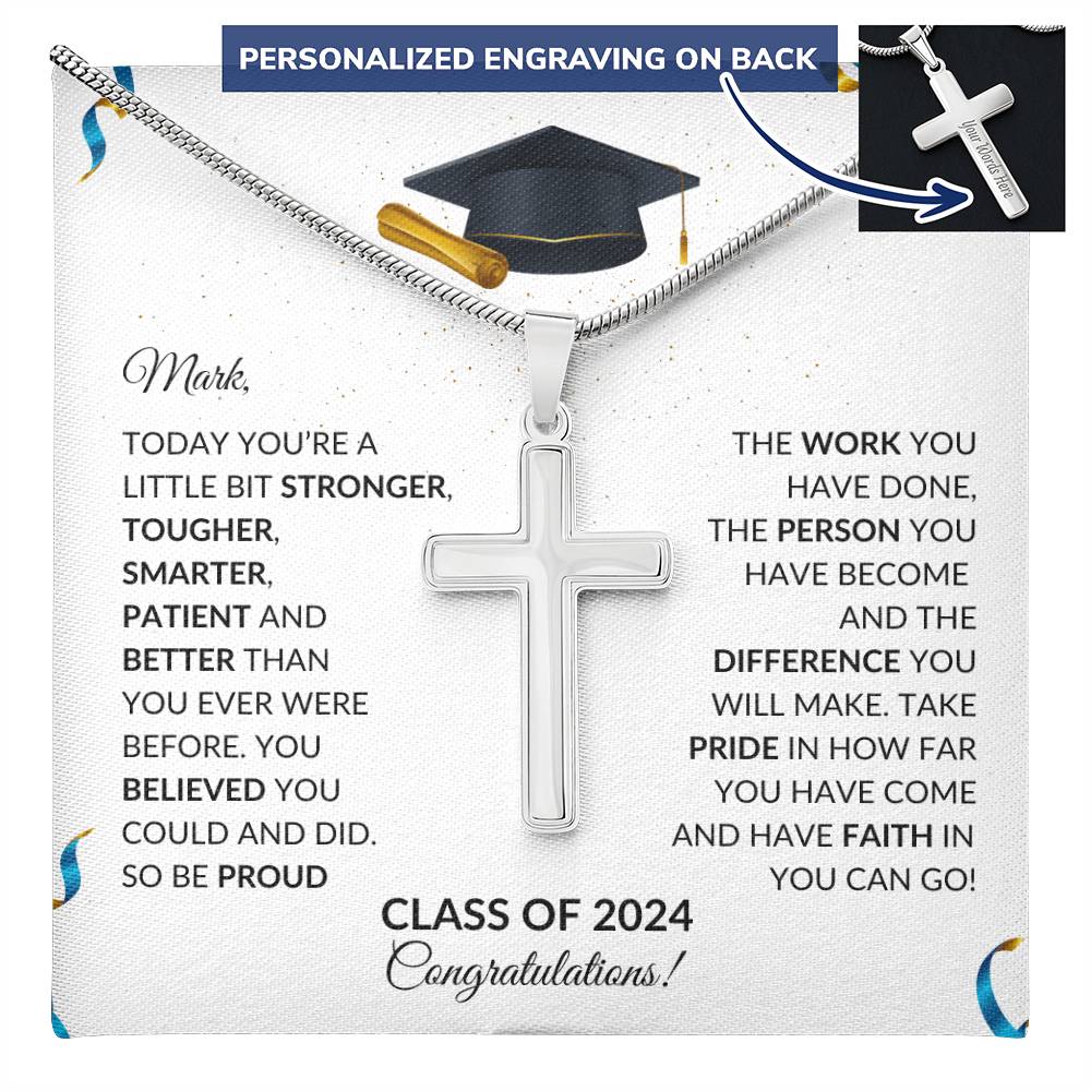 Class of 2024 Engraved Cross Necklace Graduation Gift-[product type]