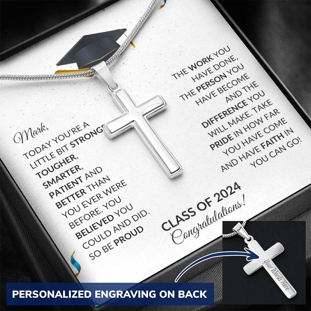 Class of 2024 Engraved Cross Necklace Graduation Gift-[product type]