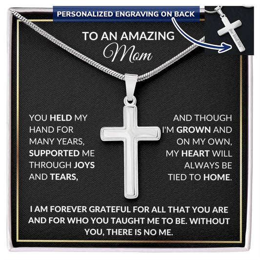 Mom Engraved Cross Necklace-[product type]