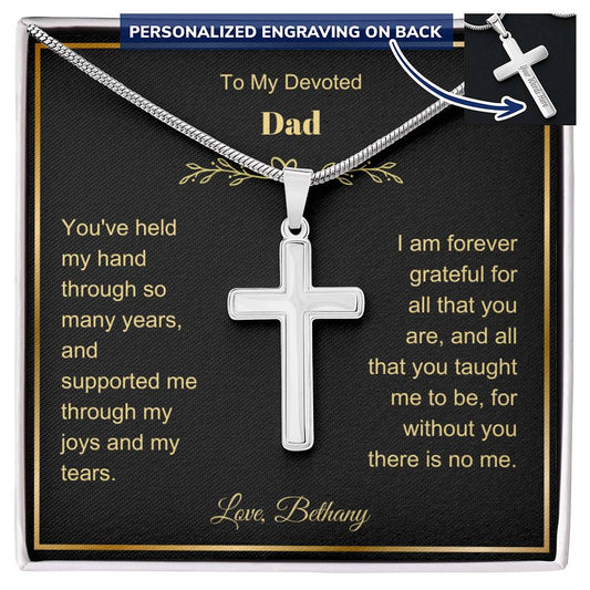 Dad Engraved Cross Necklace on Snake Chain