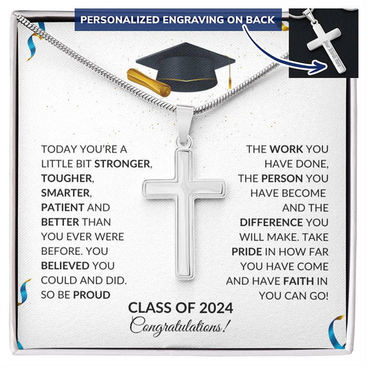 Class of 2024 Engraved Cross Necklace  Graduation Gift-[product type]