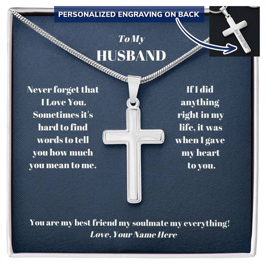 To My Husband - Personalized Cross Necklace-[product type]