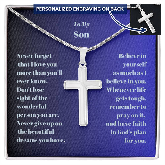 To My Son Engraved Cross Necklace-[product type]