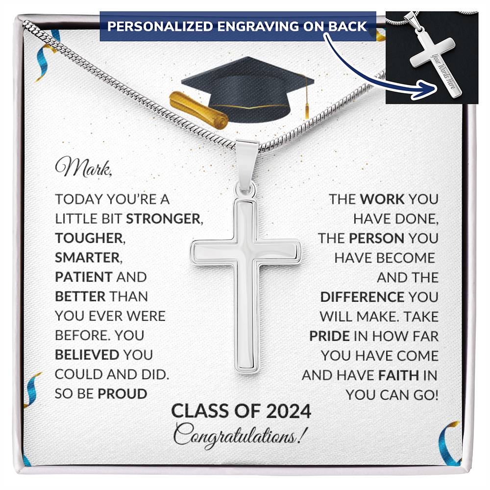 Class of 2024 Engraved Cross Necklace Graduation Gift-[product type]