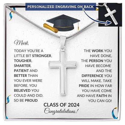 Class of 2024 Engraved Cross Necklace Graduation Gift-[product type]