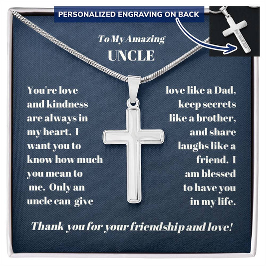 Uncle Personalized Cross Necklace on Snake Chain-[product type]