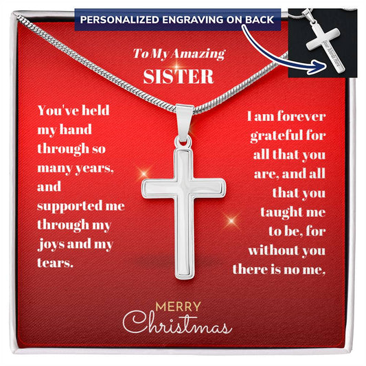 Merry Christmas - Sister - Personalized Cross Necklace-[product type]