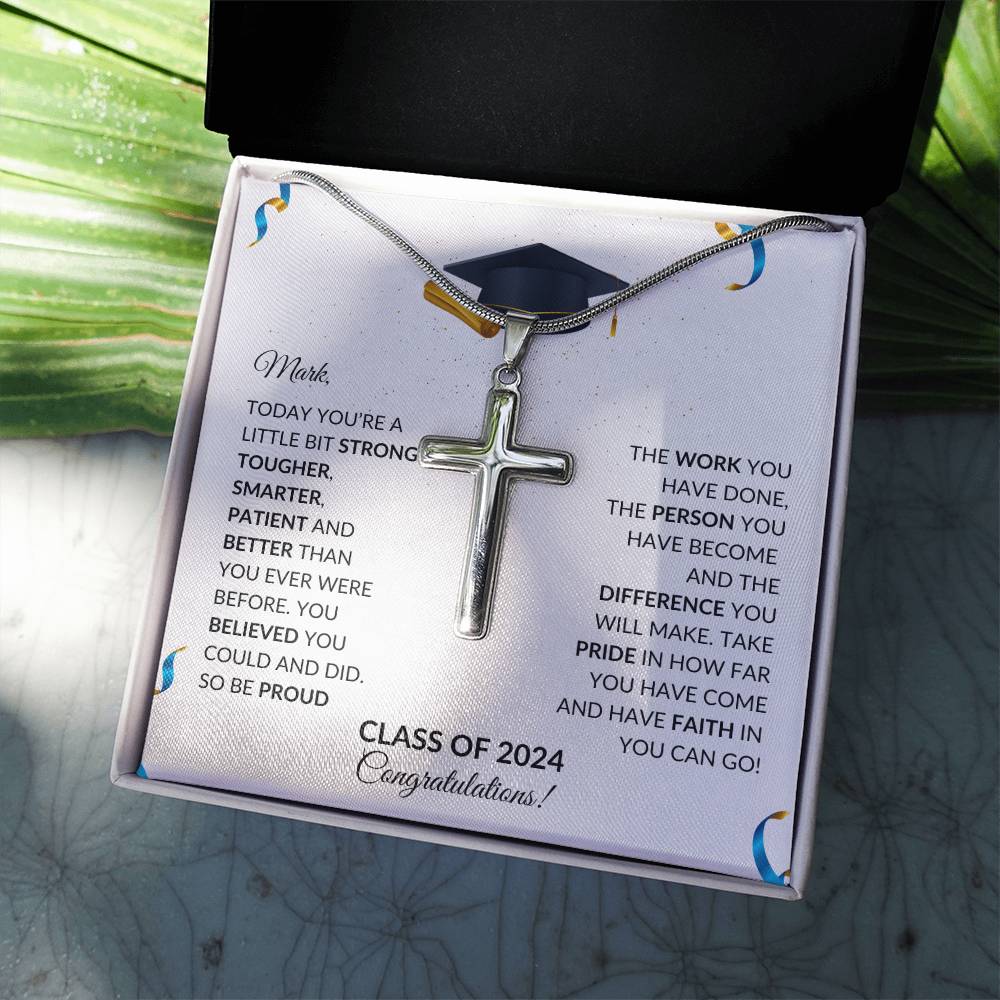 Class of 2024 Engraved Cross Necklace Graduation Gift-[product type]