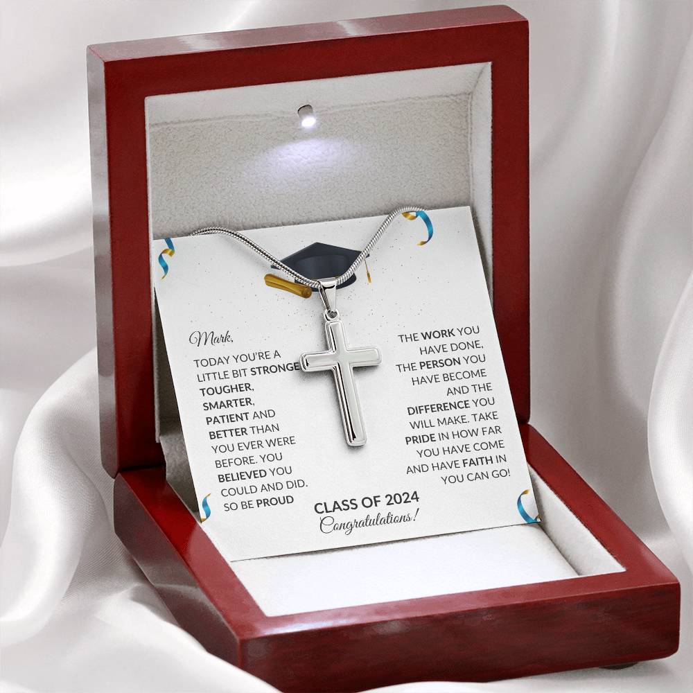 Class of 2024 Engraved Cross Necklace Graduation Gift-[product type]