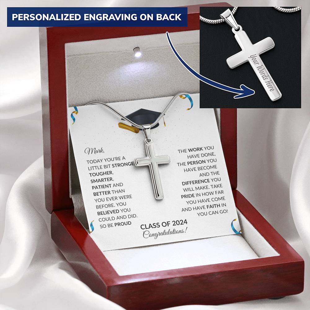 Class of 2024 Engraved Cross Necklace Graduation Gift-[product type]