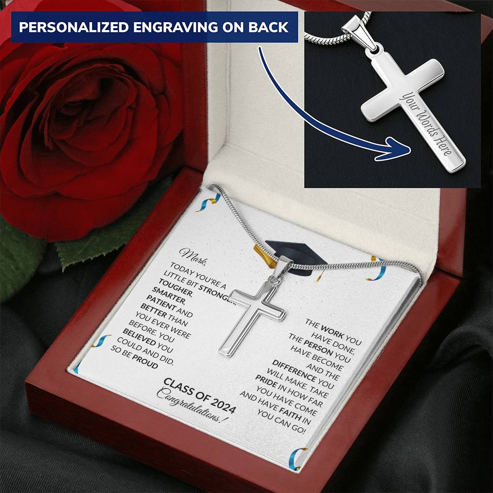 Class of 2024 Engraved Cross Necklace Graduation Gift-[product type]