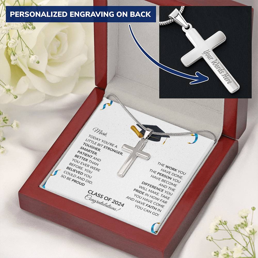 Class of 2024 Engraved Cross Necklace Graduation Gift-[product type]