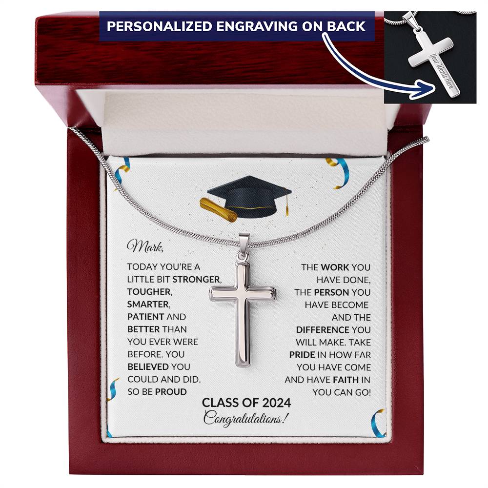 Class of 2024 Engraved Cross Necklace Graduation Gift-[product type]